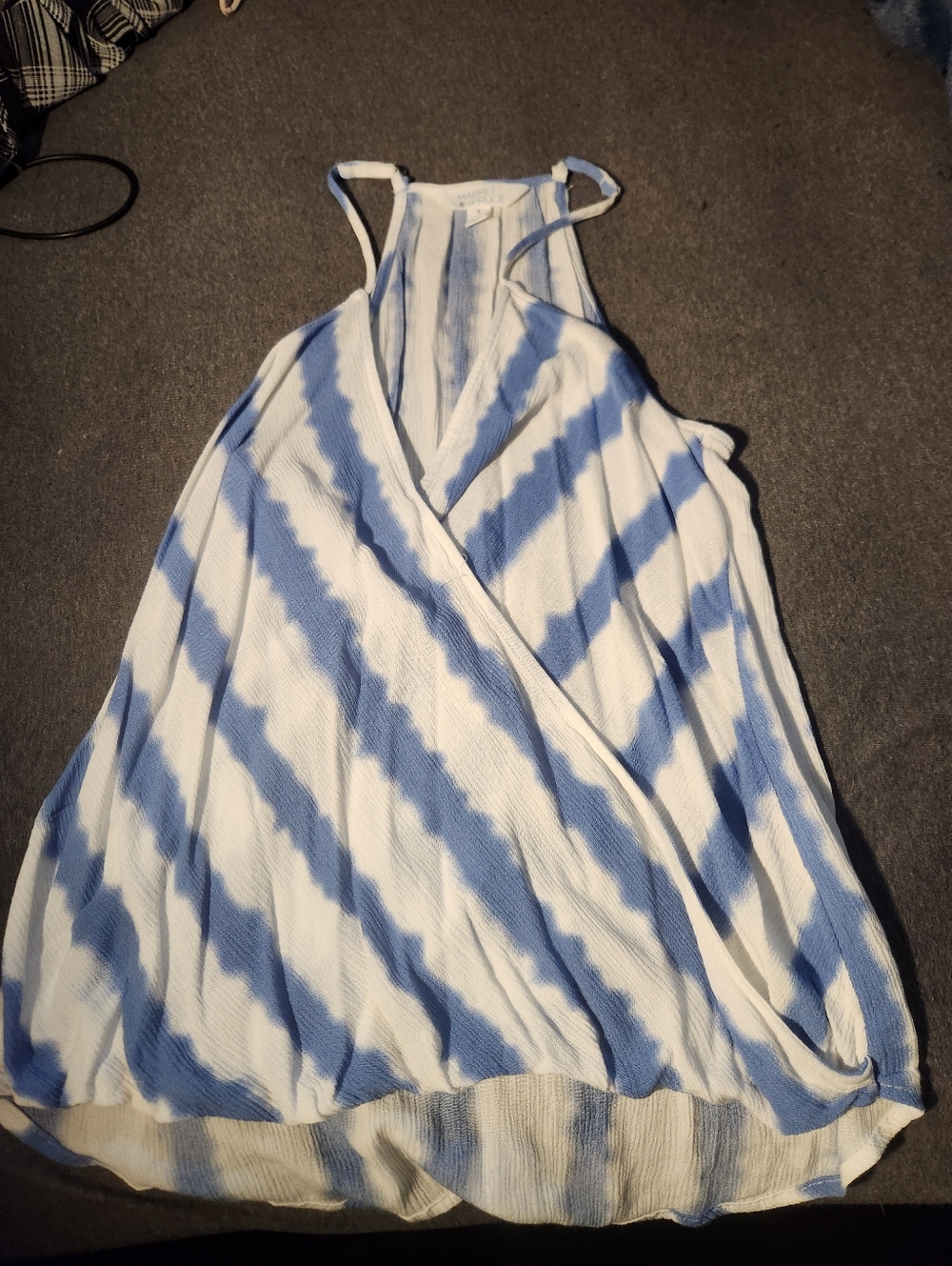 Market & Spruce Blue and White Tie-Dye Faux Wrap Halter Tank